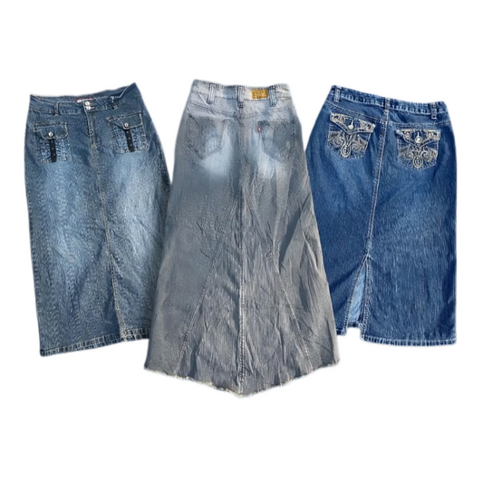 Levi's & Almost Famous Y2K Denim Midi Skirts – 12-Piece Bundle